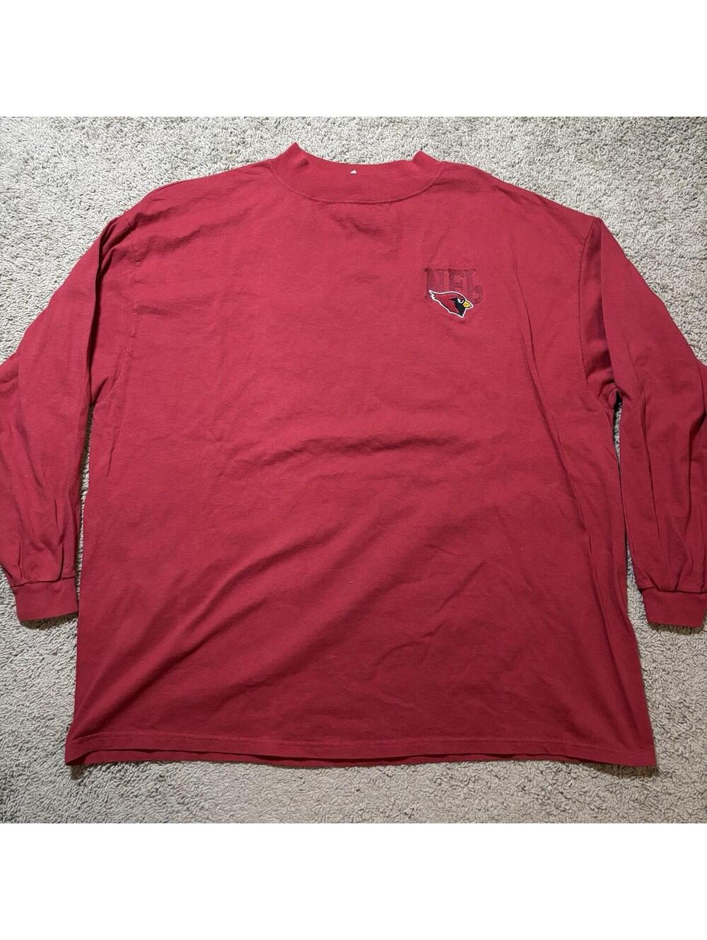 Vtg NFL Arizona Cardinals Red Long Sleeve Shirt 2XL Embroidered Mock Neck